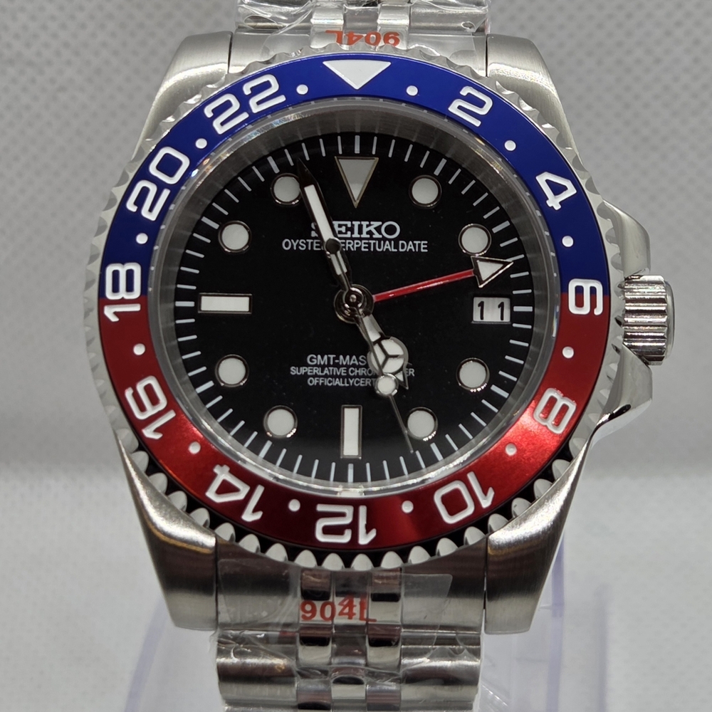 Custom 40mm Automatic Seiko Mod Watch NH34 Pepsi GMT